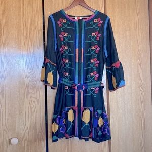 Farm Rio Black Cross Stitch Mini Dress: Size XL